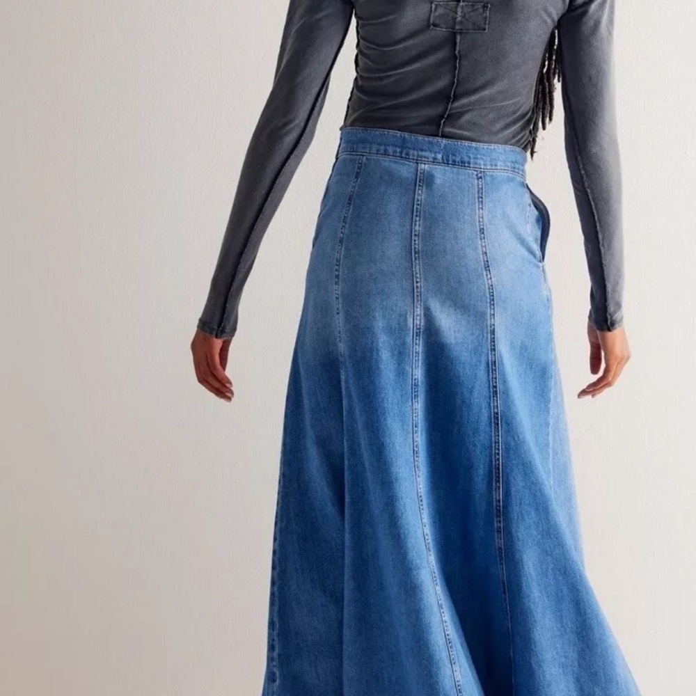Free People Catch The Sun Denim Maxi Skirt We The Free Mid Indigo - Picture 2 of 6